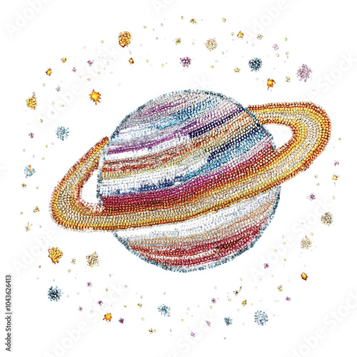 Colorful Beaded Planet on Black Background