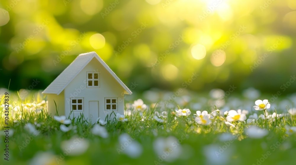 Small White House Model in a Field of Daisies Small White House Model in a Field of Daisies