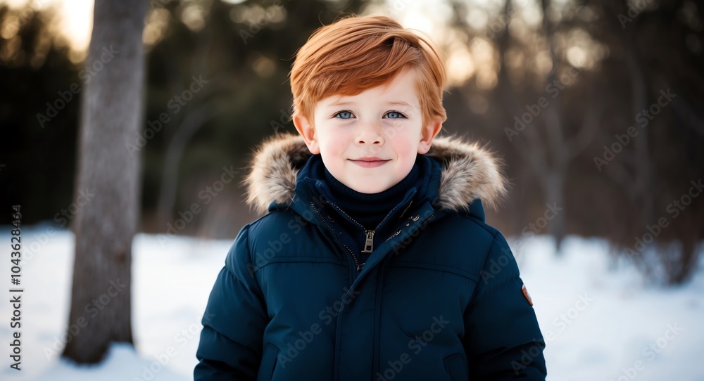 redhead kid boy winter outdoor bright background wearing fashion portrait redhead kid boy winter outdoor bright background wearing fashion portrait