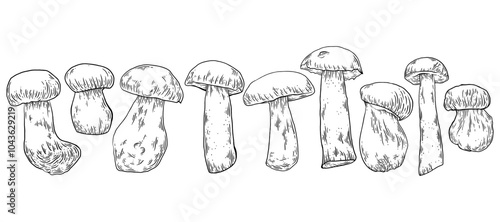 Mushrooms hand drawn set