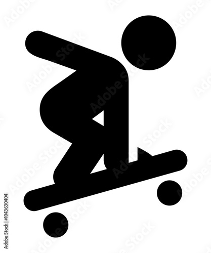 stickman silhouette of a man playing a skateboard. clipart icon.