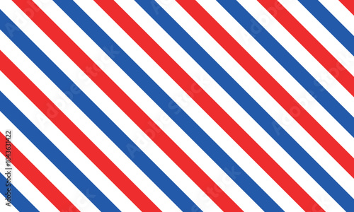 Linear endless pattern in Christmas colors. Three color lines. Red, blue and white background. Christmas colors in a stripe. Striped background. Barbershop colors.