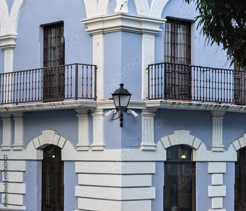 colorful colonial building details (close up window door entrance painted facade) old san juan puerto rico (spanish style european architecture) color downtown travel caribbean tourism pr flag house photo