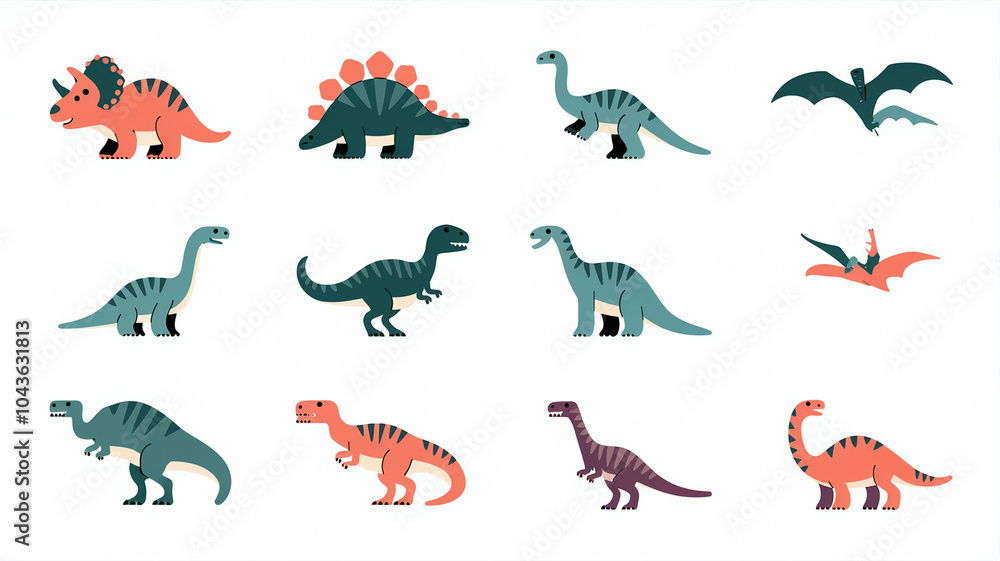 Cute Dinosaur Illustration Collection with Various Species Cute Dinosaur Illustration Collection with Various Species