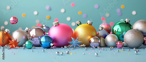 A festive display of colorful ornaments and dreidels celebrating holiday joy photo