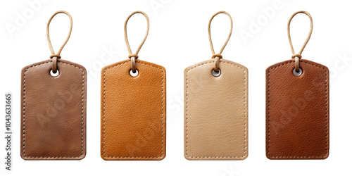 A collection of blank leather labels and price tags templates for mockup on the white background	
