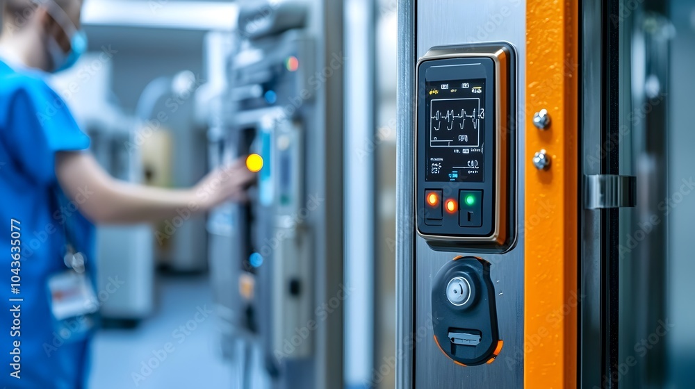Keycard Reader System Installed on the Door to an X Ray Room with Indicator Lights Signaling Access and Security Status Keycard Reader System Installed on the Door to an X Ray Room with Indicator Lights Signaling Access and Security Status