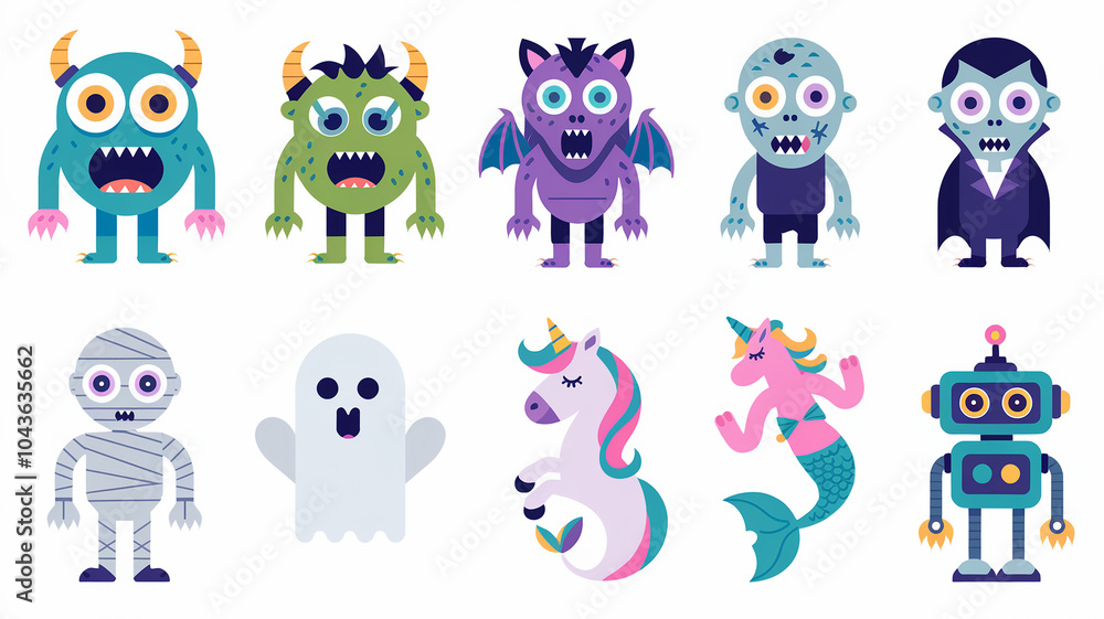 Obraz premium Cute Monster Characters Halloween Costume Design
