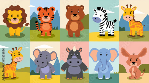 Wallpaper Mural Cute Cartoon Animals Set Jungle Safari Wildlife Torontodigital.ca