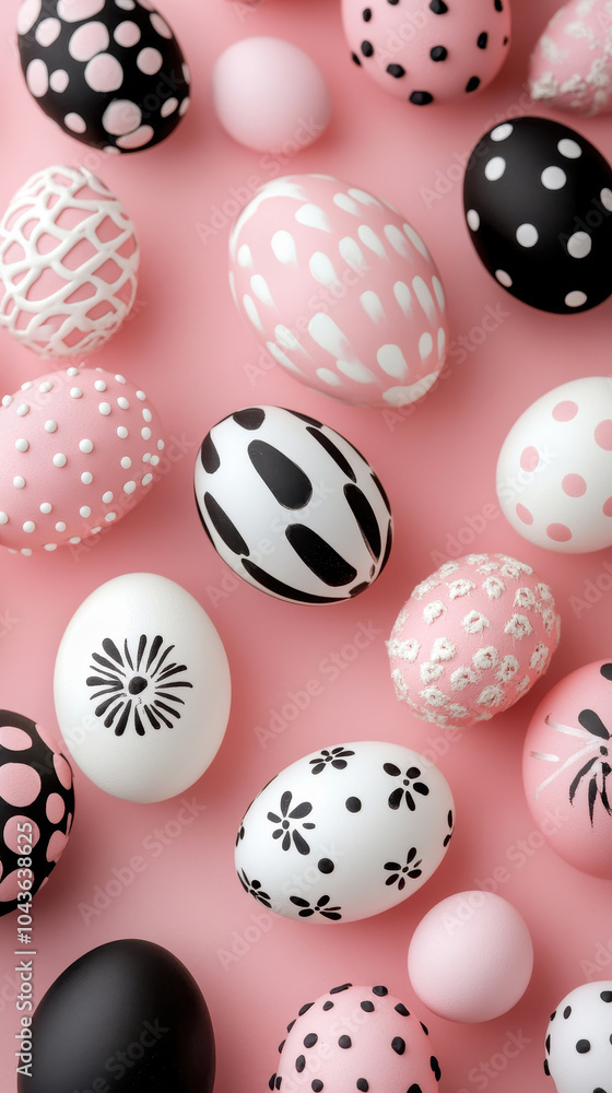 Easter festive background with pink, black, white colors Easter festive background with pink, black, white colors