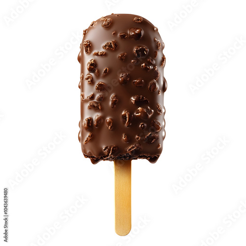 Chocolate Coated Ice Cream Stick on Plain White Background photo