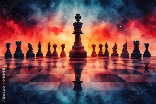 Dramatic Chess Scene with King and Chess Pieces