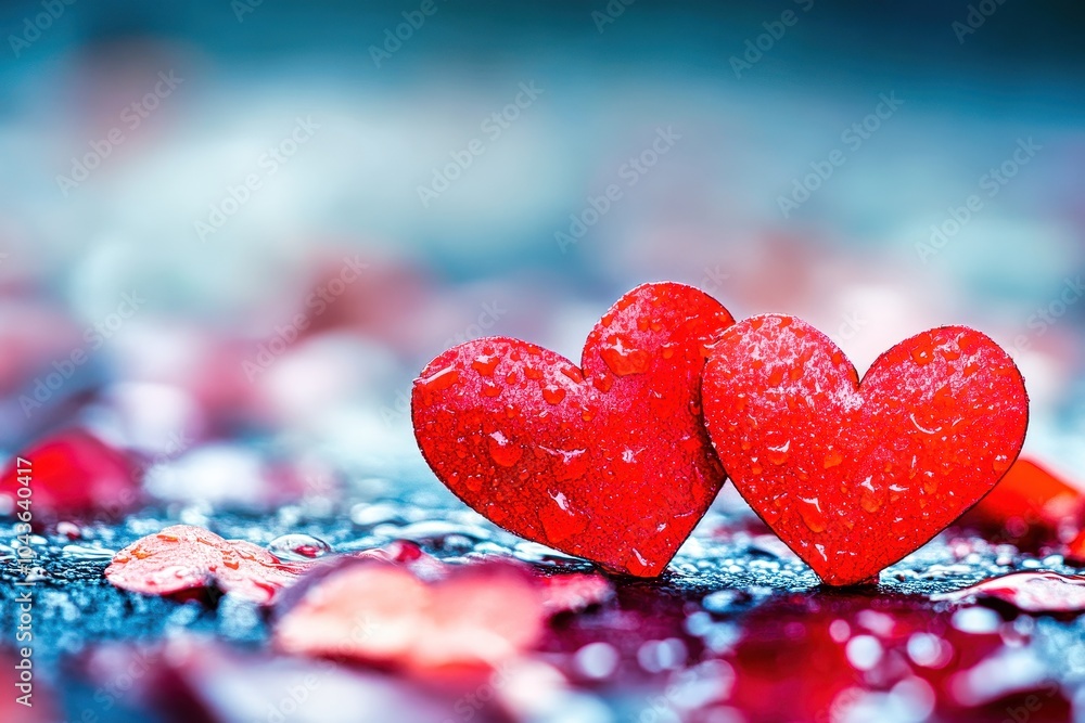 Obraz premium Colorful wooden hearts forming a line on rustic wood