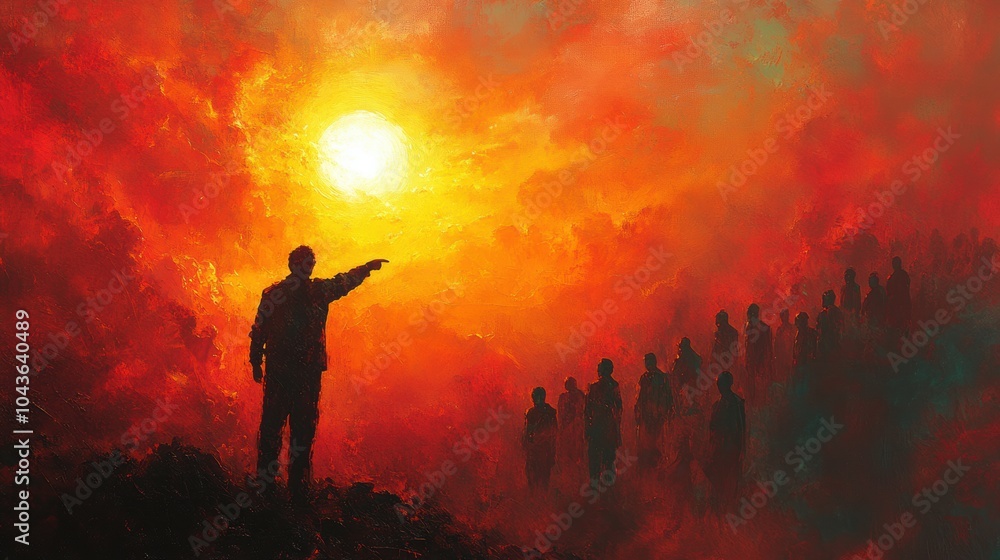 Fototapeta premium Dramatic Sunset with Silhouetted Figures