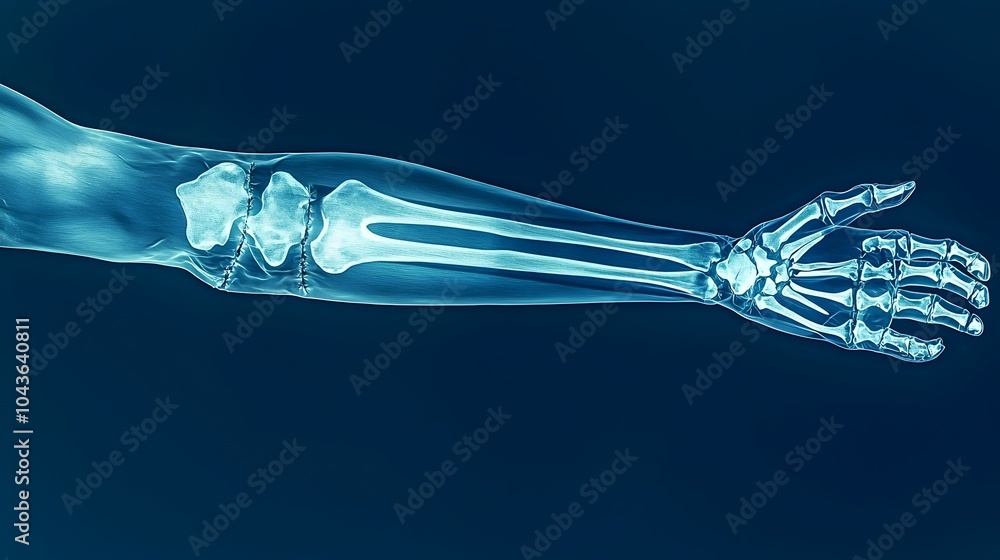 Superimposed X ray Image of an Arm Wearing a Plaster Cast Revealing the Underlying Skeletal Fracture for Medical Diagnosis and Treatment Superimposed X ray Image of an Arm Wearing a Plaster Cast Revealing the Underlying Skeletal Fracture for Medical Diagnosis and Treatment