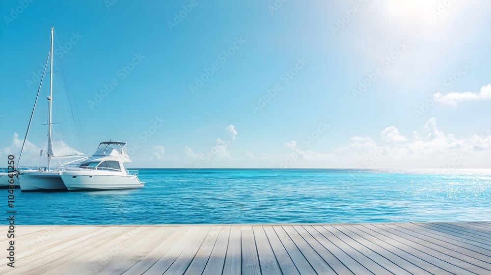 Fototapeta premium Stunning Birds-Eye View of Yacht Dock and Turquoise Ocean - Perfect Sunny Day for Sailing Adventures