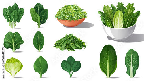 A different leafy greens illustrated in bright green.