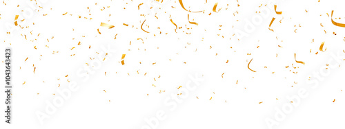 falling gold confetti and streamers seamless pattern on transparent background