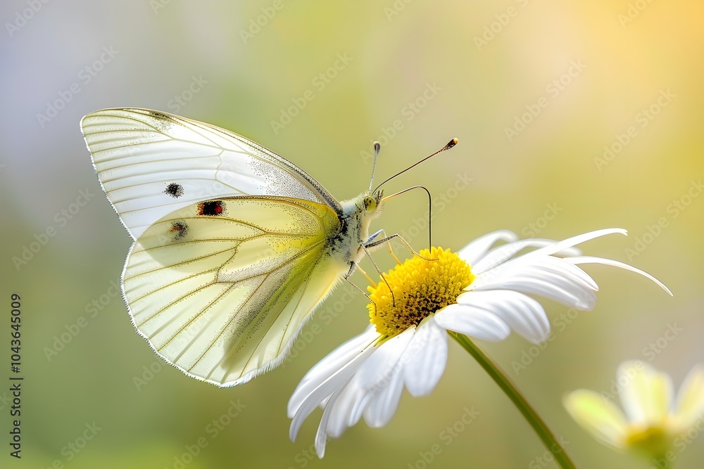 Delicate Butterfly on a Bright Daisy Flower Delicate Butterfly on a Bright Daisy Flower