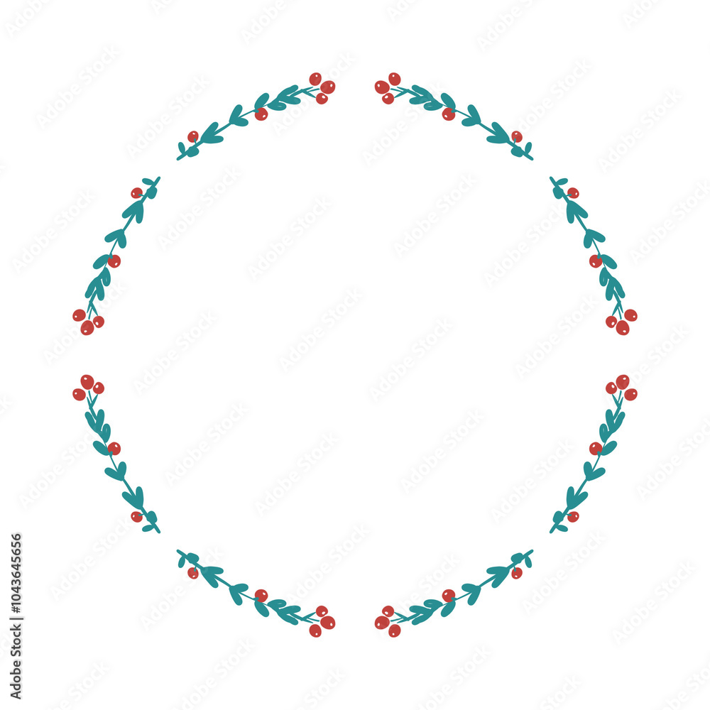 Fototapeta premium Christmas wreath holly berries frame decorations elements 