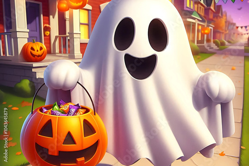 halloween pumpkin and ghost
