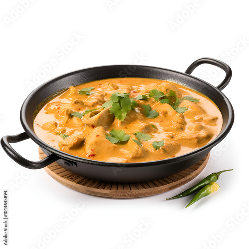 Creamy chicken korma on a white background photo