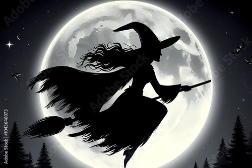 witch flying on broom