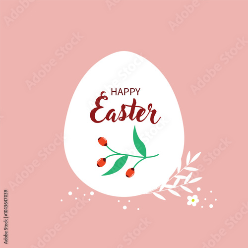 Happy Easter floral flowers background, Easter egg card, framed banner design. Vector illustration. Cartoon