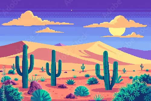 Pixel Art Desert A retro pixel art depiction of a desert landsca photo