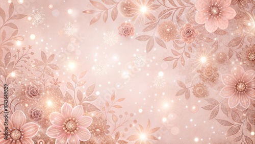 Pastel pink floral background with sparkling bokeh lights.