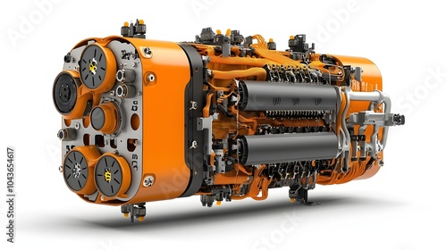 Detailed cross section of an electric vehicle battery pack showcasing the internal components like lithium ion cells cooling tubes photo