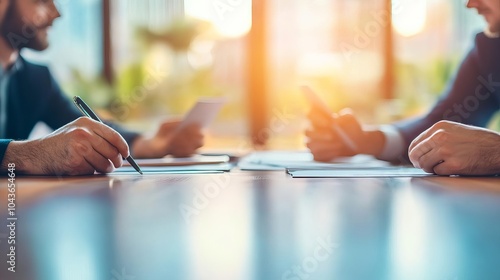 Investor and founder sitting across a table, discussing the details of a funding deal photo