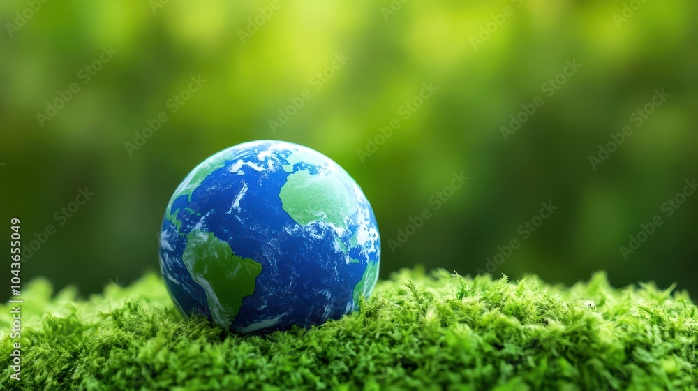 Globe on green moss, symbolizing environmental awareness and sustainability. Globe on green moss, symbolizing environmental awareness and sustainability.
