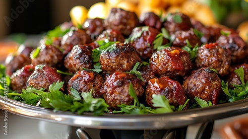 Close-Up of Delicious Meatballs with Sauce and Parsley