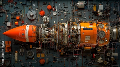 Detailed Cutaway View of a Rocket Engine s Internal Components and Systems Revealing the Fuel Chambers Ignition Systems Thrust Nozzles and Other Critical Mechanisms Powering Aerospace Propulsion