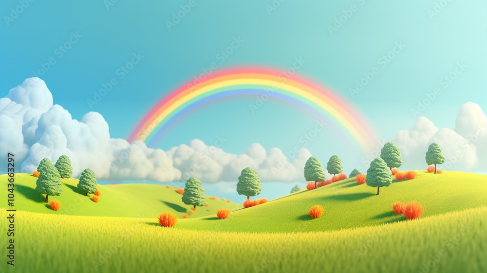 A vibrant rainbow arching over a lush green meadow,
rainbow over green grass with fluffy white clouds dotting the clear blue sky. A vibrant rainbow arching over a lush green meadow,
rainbow over green grass with fluffy white clouds dotting the clear blue sky.