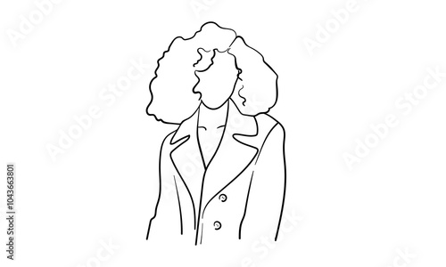 Winter girl continuous line art drawing isolated on white background. Beautiful lady outline. Vector illustration	