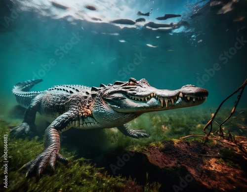 Wallpaper Mural Cocodrilo bajo el agua turbia en un río Torontodigital.ca