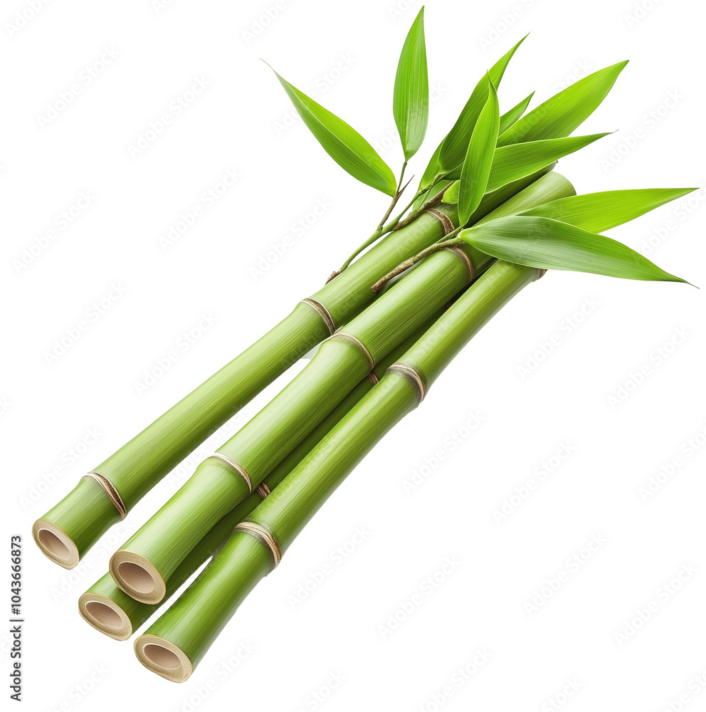 Obraz premium bamboo green sticks with leaves isolated on transparent background