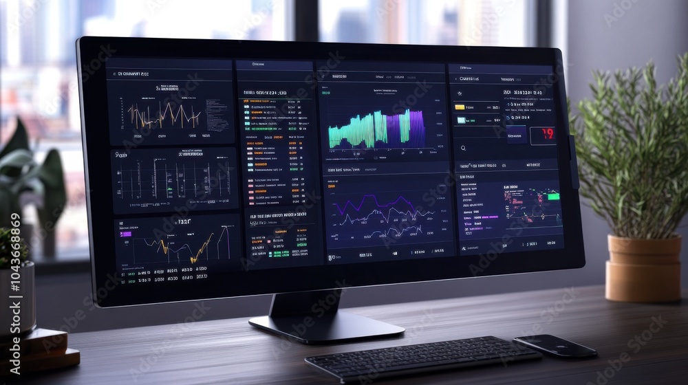 Wealth management dashboard: Visual of a high-tech wealth management dashboard, multiple assets Wealth management dashboard: Visual of a high-tech wealth management dashboard, multiple assets