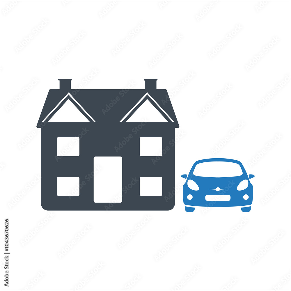 House and car icon. Car and home insurance icon House and car icon. Car and home insurance icon