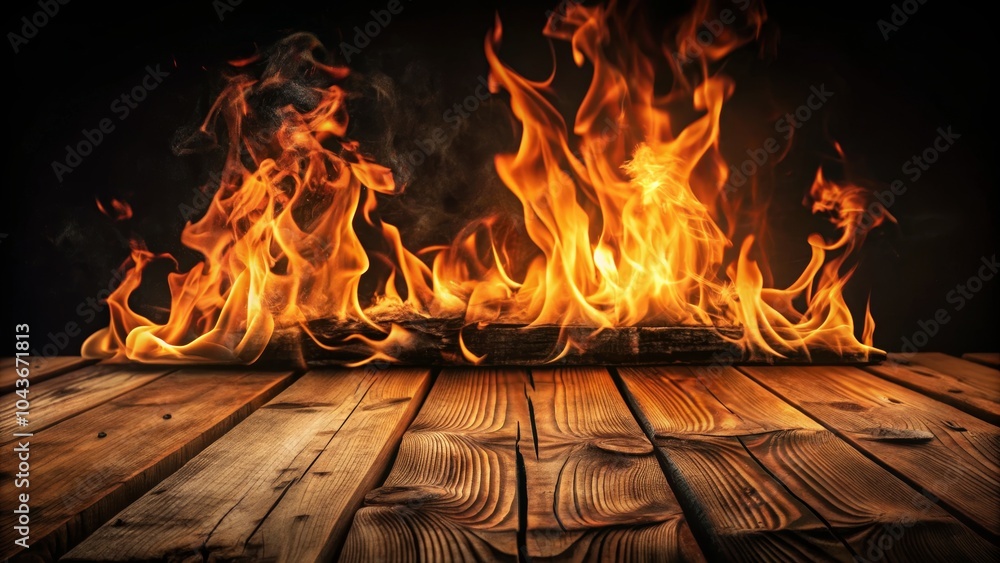 Fototapeta premium Flickering Flames on Dark Wooden Surface