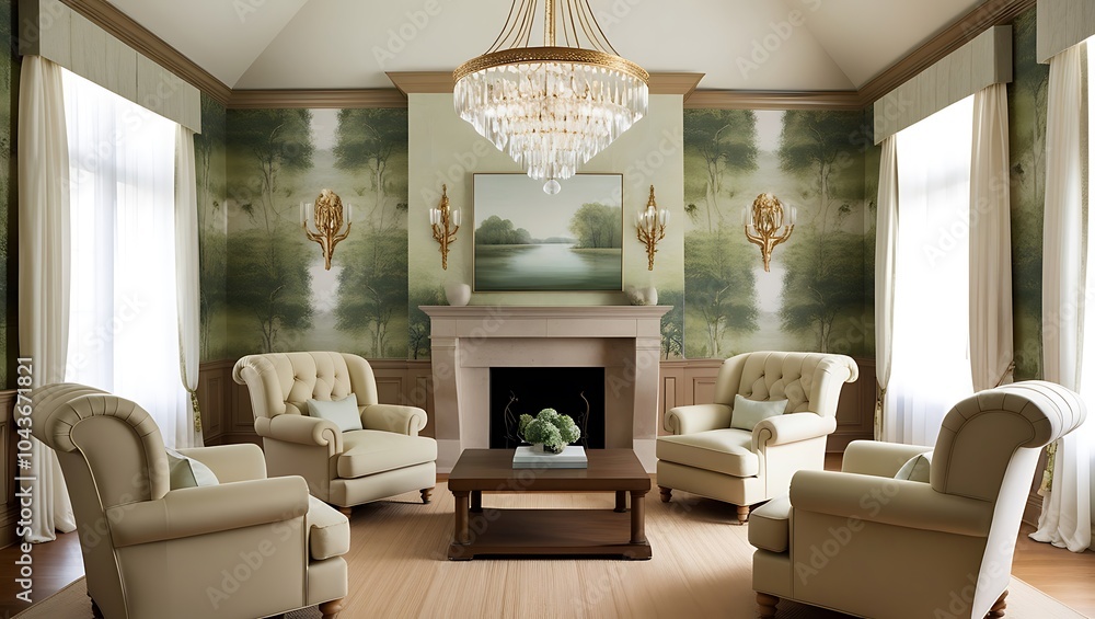 Modern living room featuring textured wallpaper and stylish accessories Modern living room featuring textured wallpaper and stylish accessories