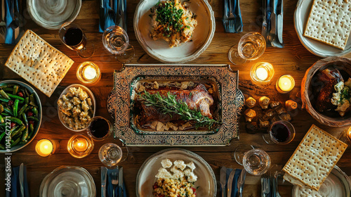 Elegant Passover Seder Table Arrangement photo