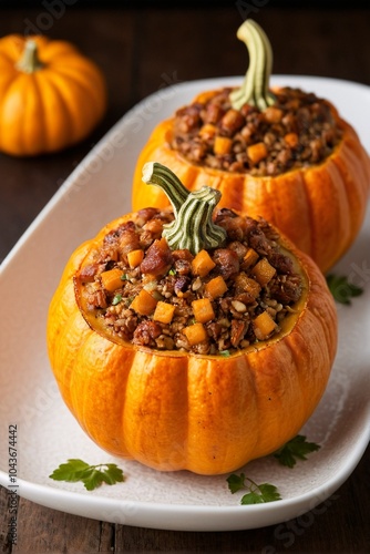 Pumpkin Stuffed with Rice, Beans, and Pecans photo