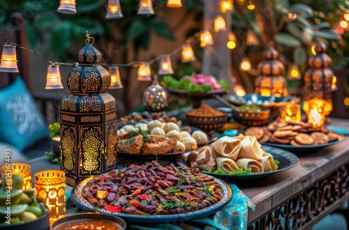 Festive Evening Table Setting With Ornate Lanterns and Dates