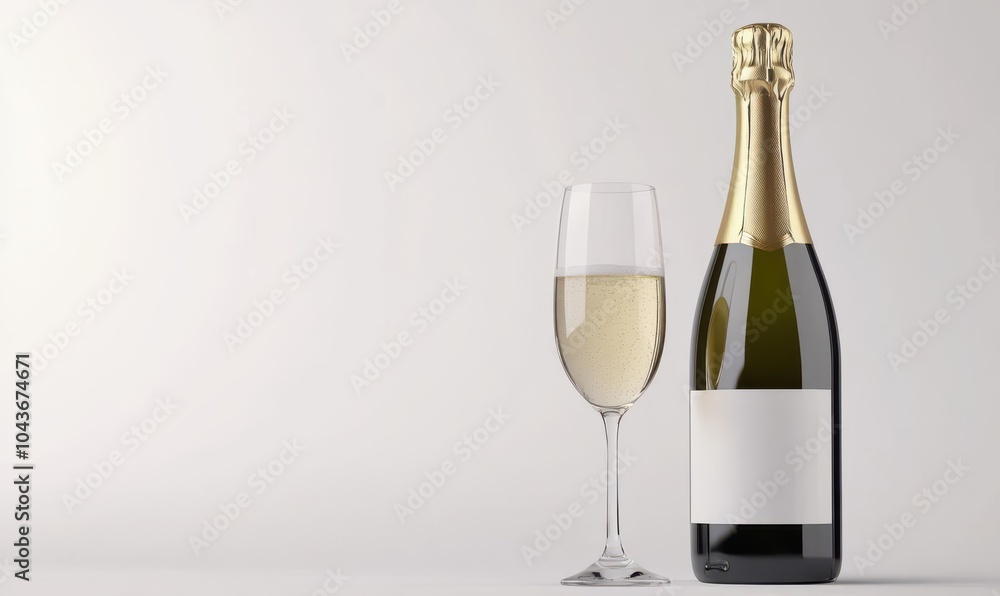 Champagne bottle and glass isolate on white background Champagne bottle and glass isolate on white background