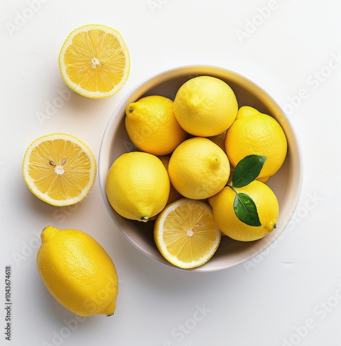 Lemons and Leaves on White Background