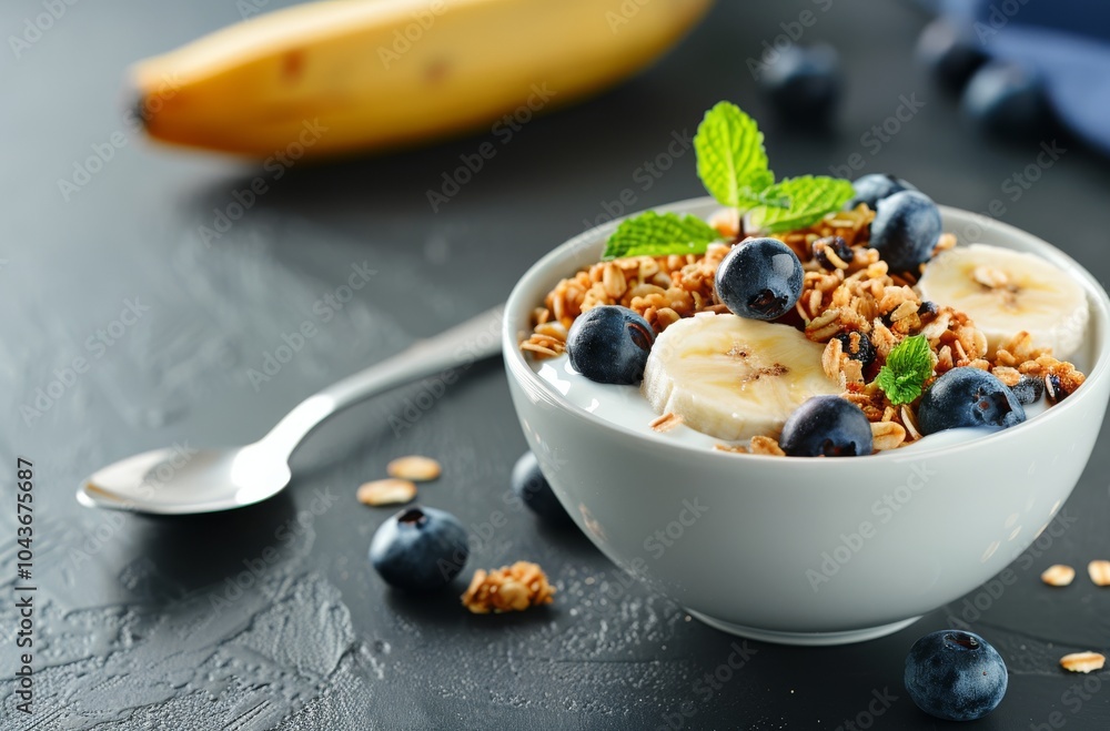 Yogurt Parfait With Granola, Banana, and Blueberries Yogurt Parfait With Granola, Banana, and Blueberries
