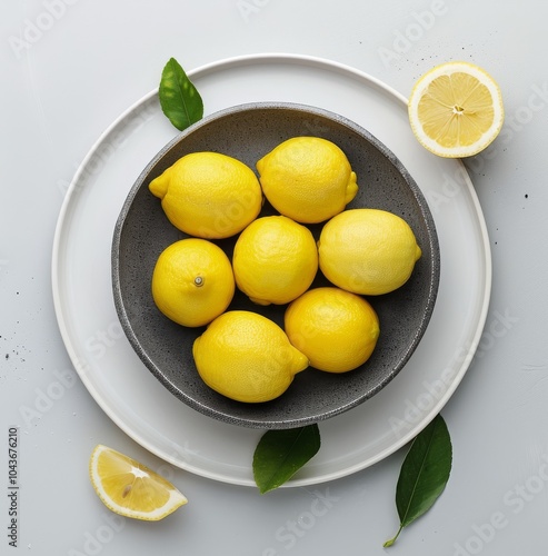 Lemons and Leaves on White Background